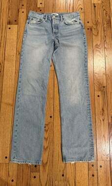 RE/DONE The Blondie Jeans Women 26 Ripped Tide Distressed Straight Leg Raw Hem